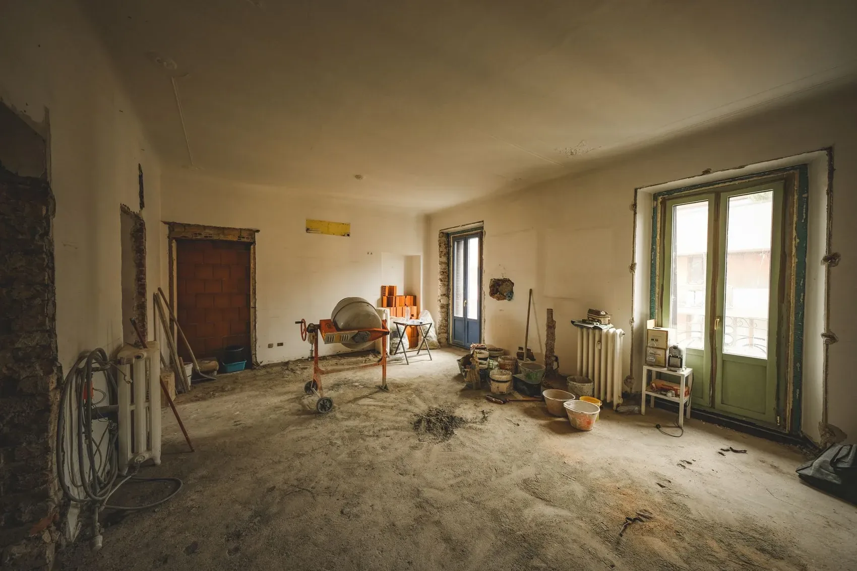 Home interior stripped to the studs during renovation